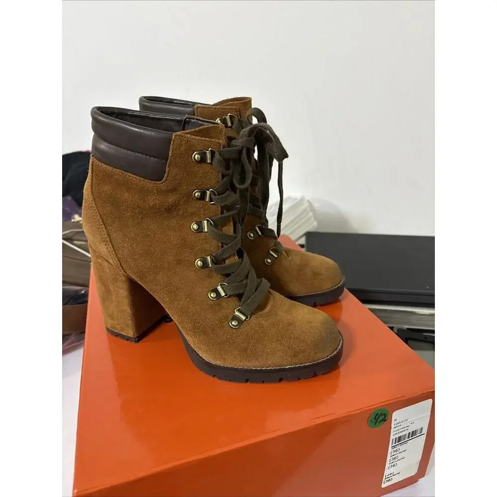 Sam Edelman Carolena Brown‎ Suede Lace Up Ankle Hiker Booties Women’s Size 7.5